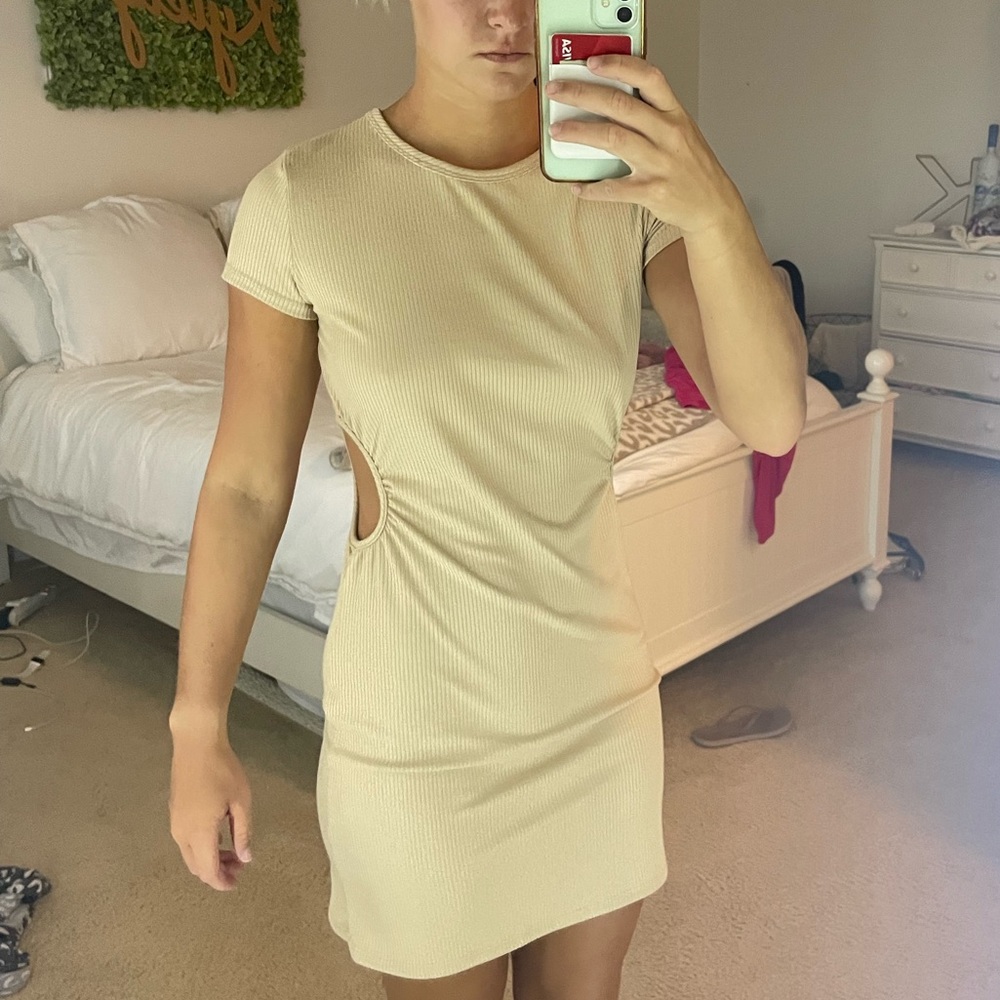 NWT tan cut out dress
